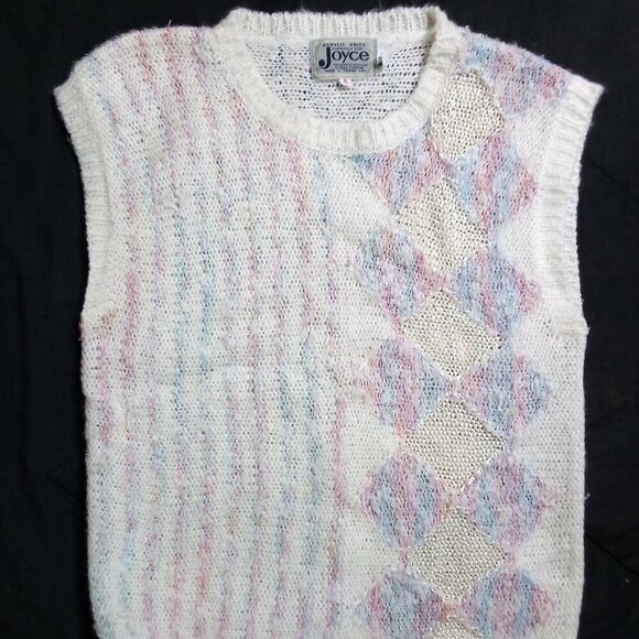 Vintage Joyce Knits Diamonds Stripes Pastel Sweater Vest - Picture 1 of 7